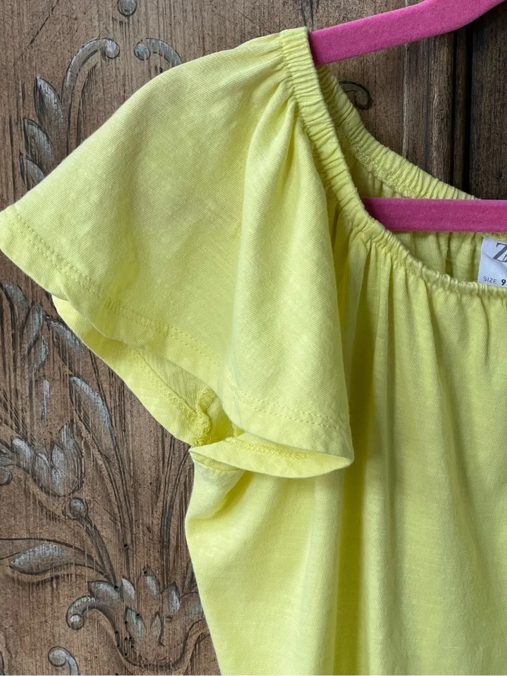 Zara Girls NWT Yellow Cotton Ruffle Flutter Sleeve Top On/Off Shoulder Sz 9
